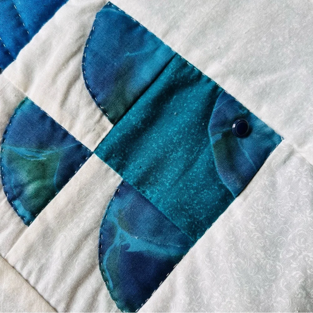 Handmade Ocean Fish Quilt 48” x 60” – Coastal Nautical Beach House Throw